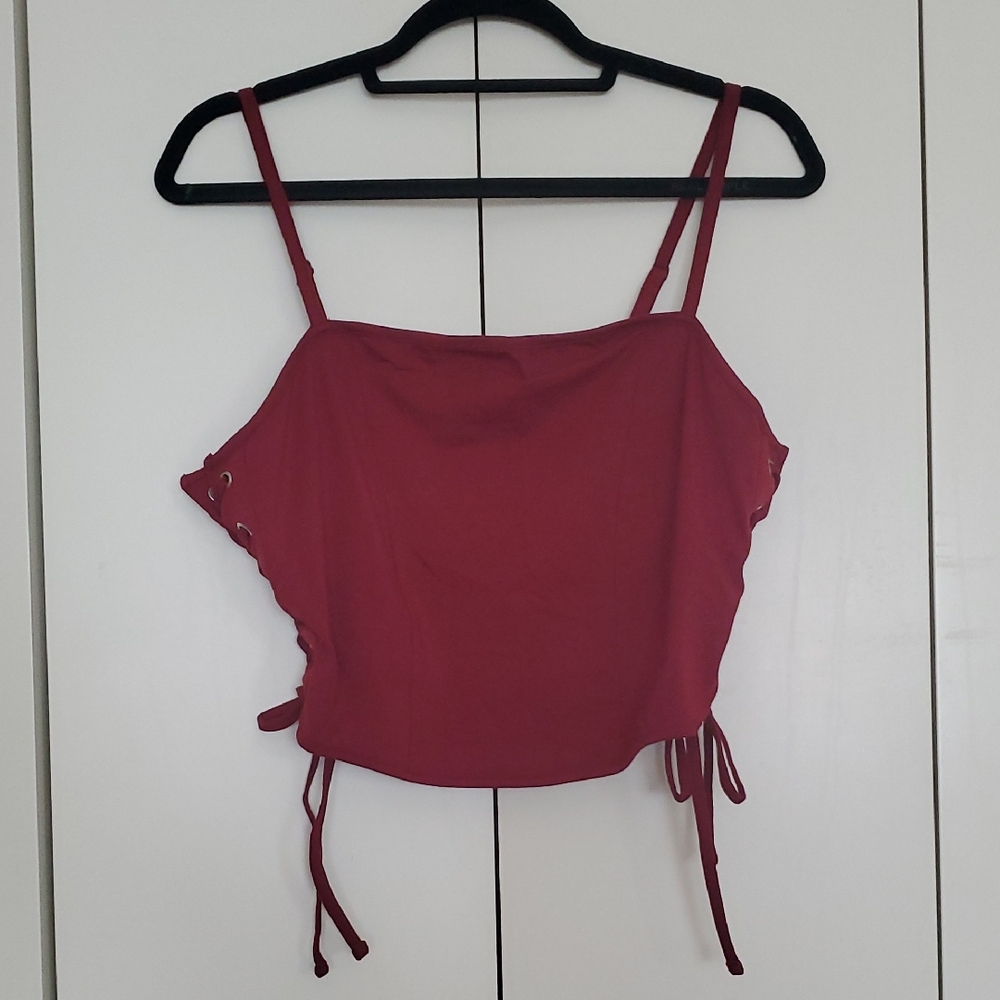Hot Topic's Burgundy Lace-Up Crop Cami